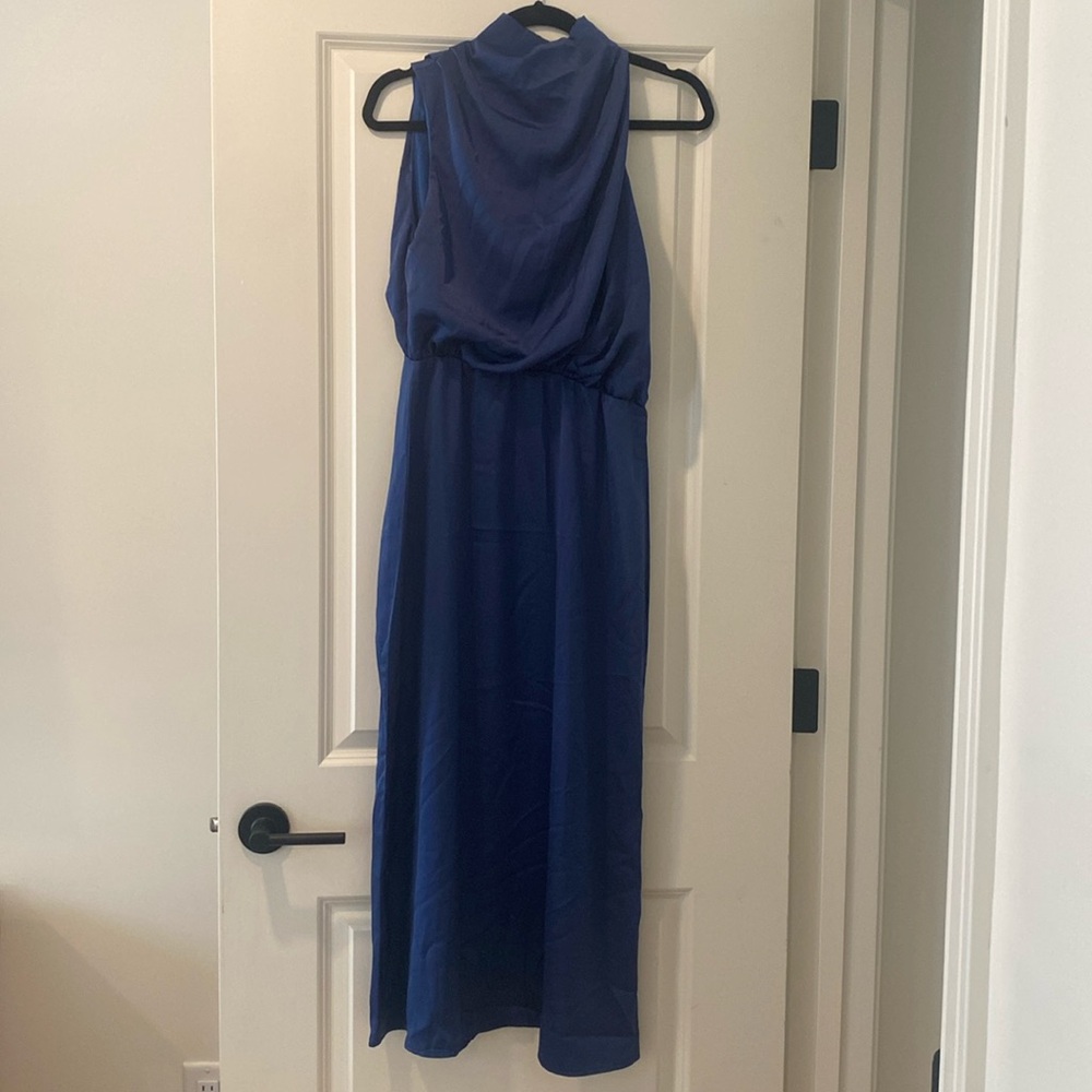Navy blue hi neck midi dress